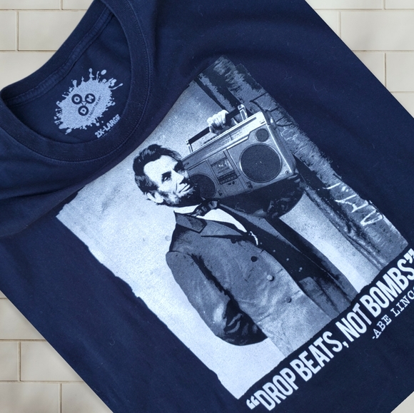 Mens Abe Lincoln & boombox black tee - Picture 3 of 7